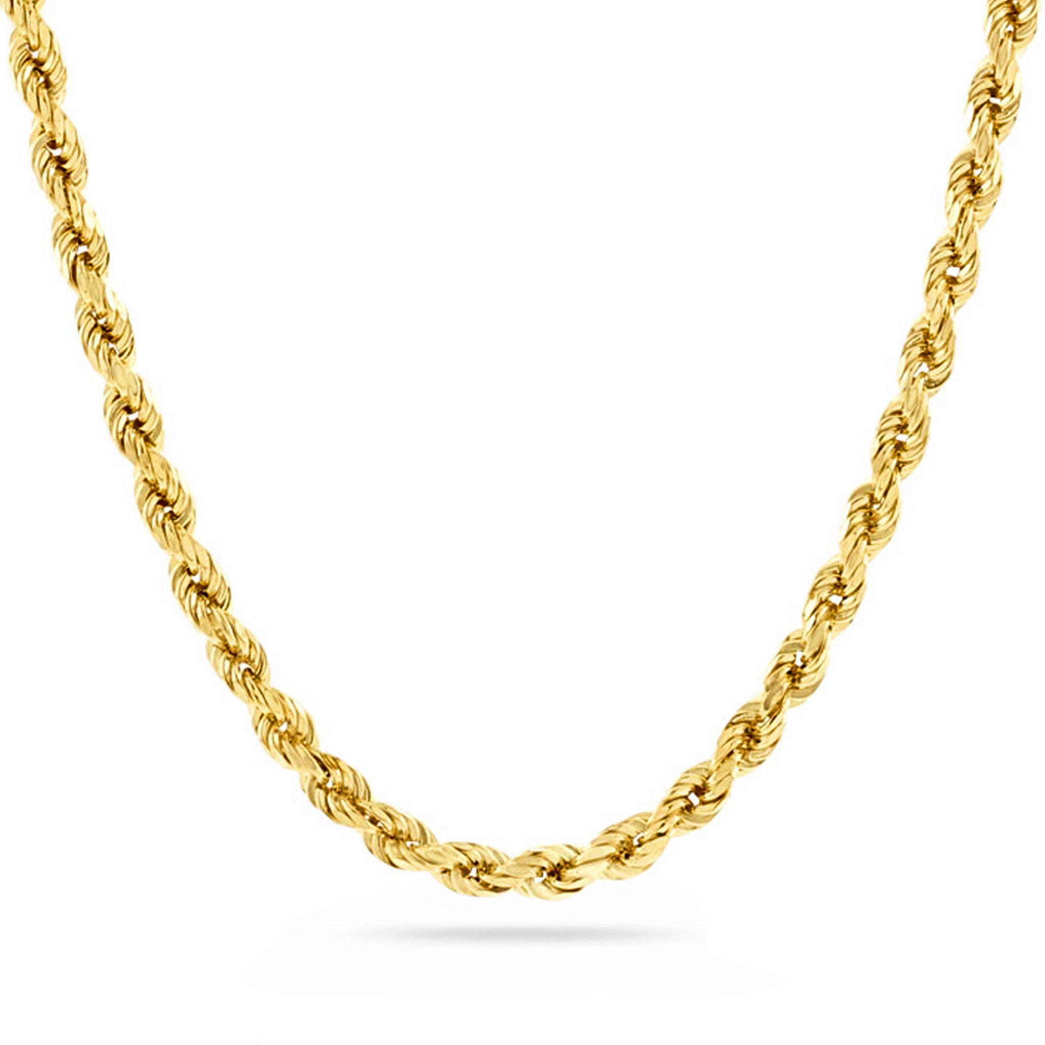 14K Solid Gold Rope Chain Necklace, Real 14K Gold Rope Chain