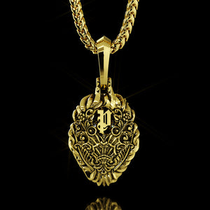 Reign, Gold Lion Head Pendant with Diamonds