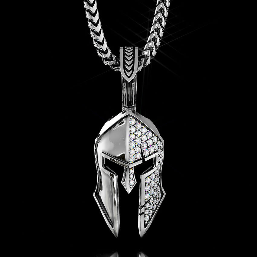 white gold Spartan pendant with diamonds