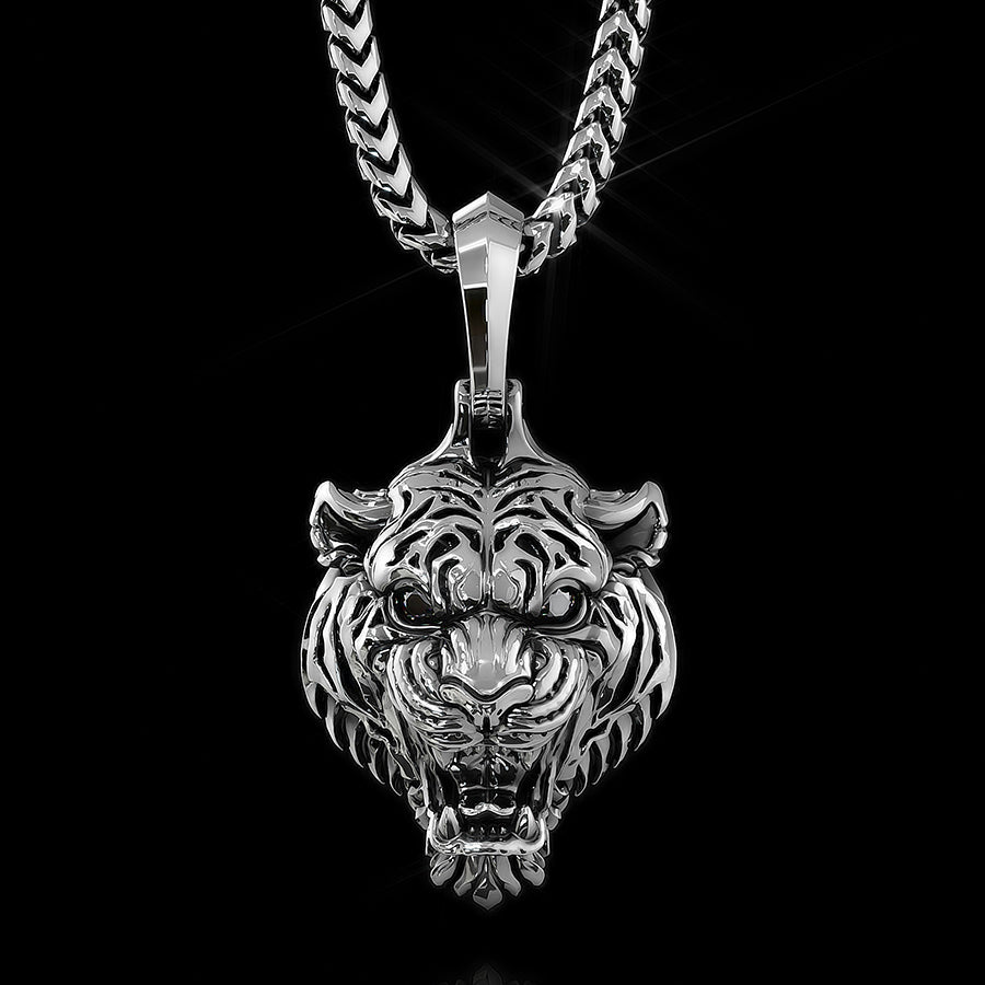 Polished 14k Gold & Green Enamel Tiger Necklace