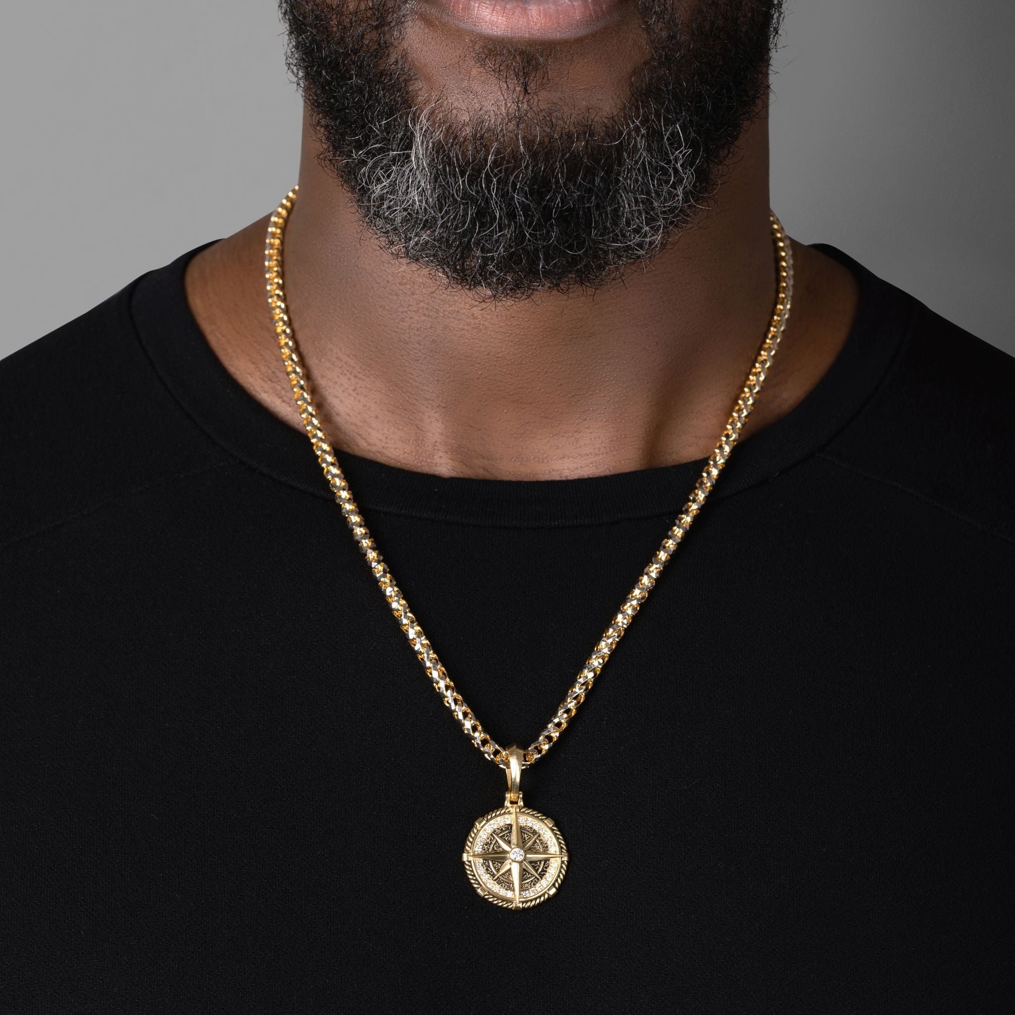 Voyager, Gold Compass Pendant with Diamonds - Main Image