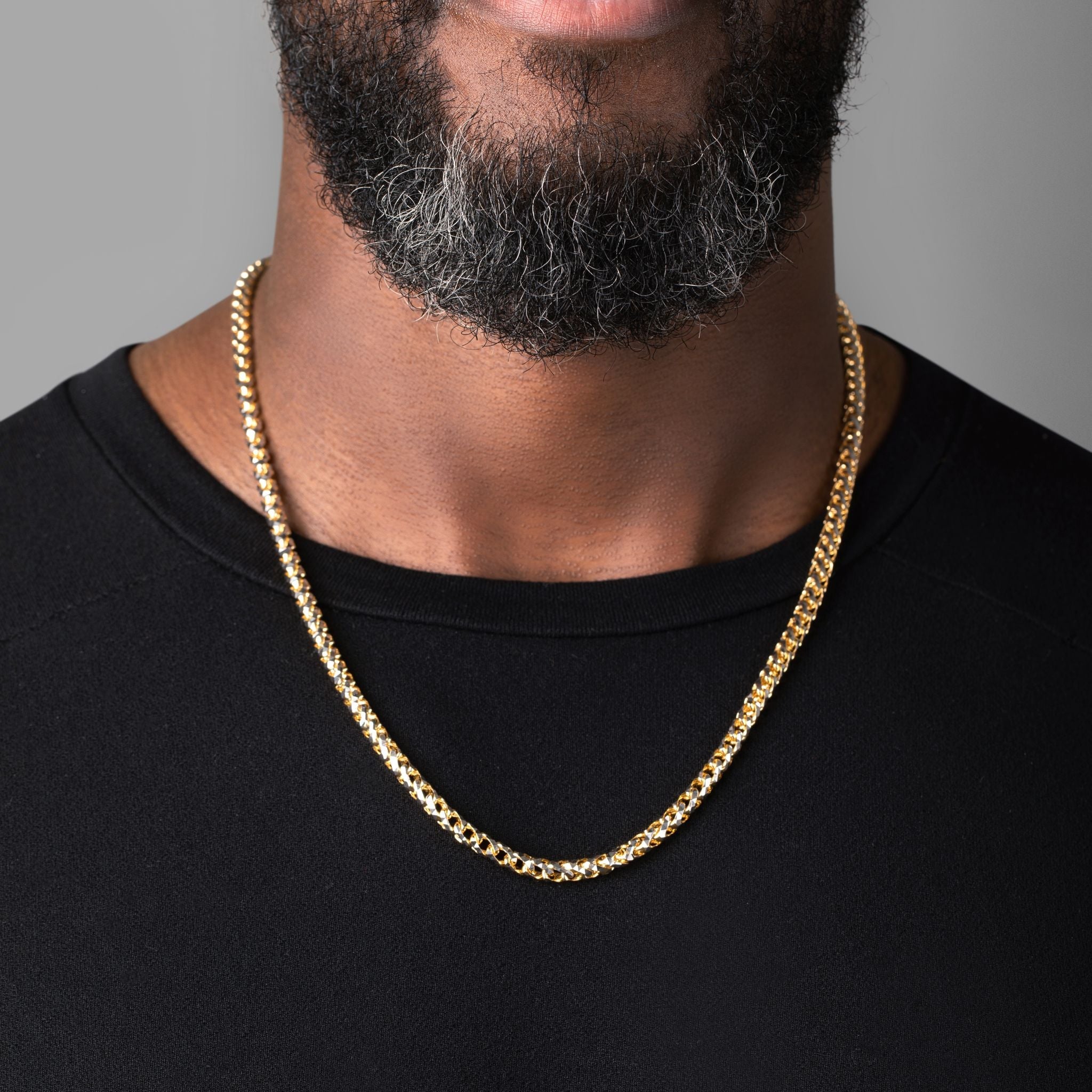 5mm Prism Cut Franco Chain, 14k Two-Tone Gold