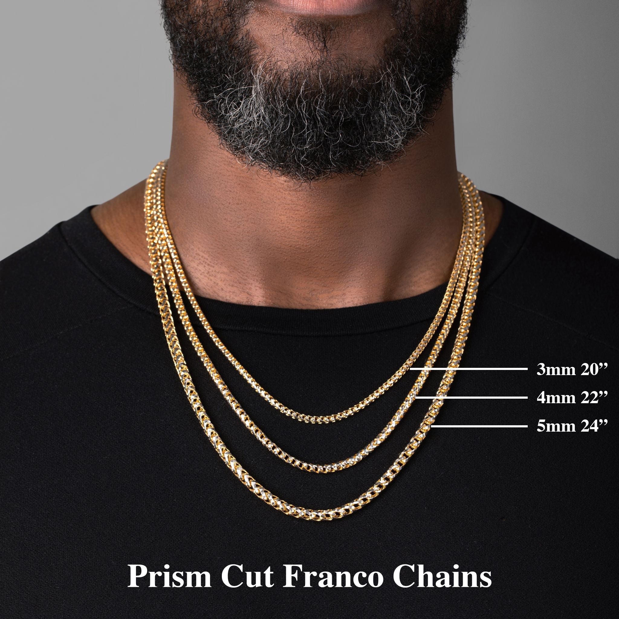 3mm Prism Cut Franco Chain, 14k Two-Tone Gold - Main Image