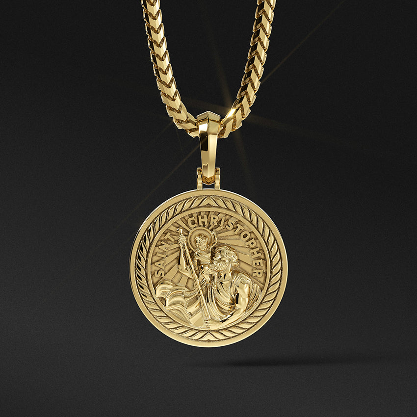 Gold St Christopher Pendant, Mens Gold Pendant, Proclamation Jewelry Large