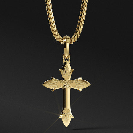 Mens Gold Cross Pendant 14k Gold Cross Necklace Proclamation Jewelry
