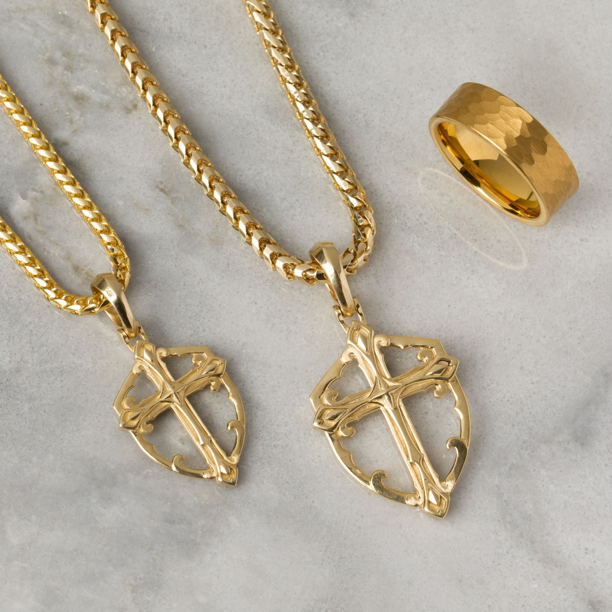 Mens Gold Cross Pendant 14K Gold Cross Necklace Proclamation Jewelry Large