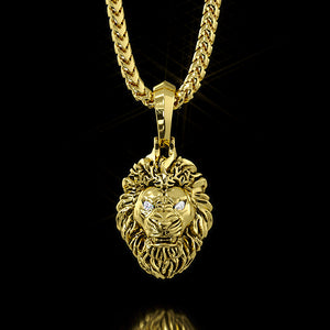 Reign, Gold Lion Head Pendant with Diamonds