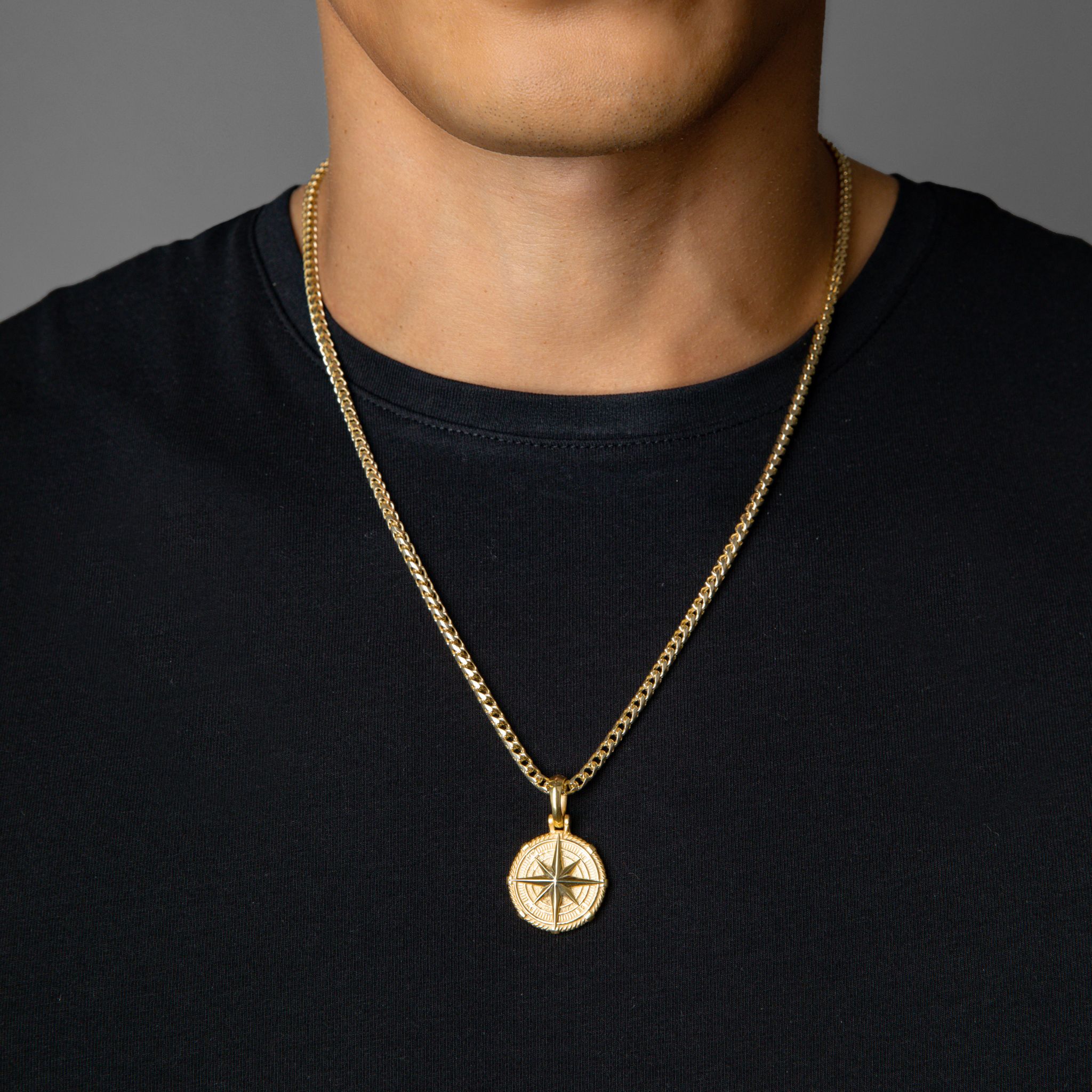Gold compass outlet pendant necklace mens