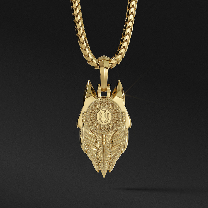 Solid gold new arrivals wolf pendant