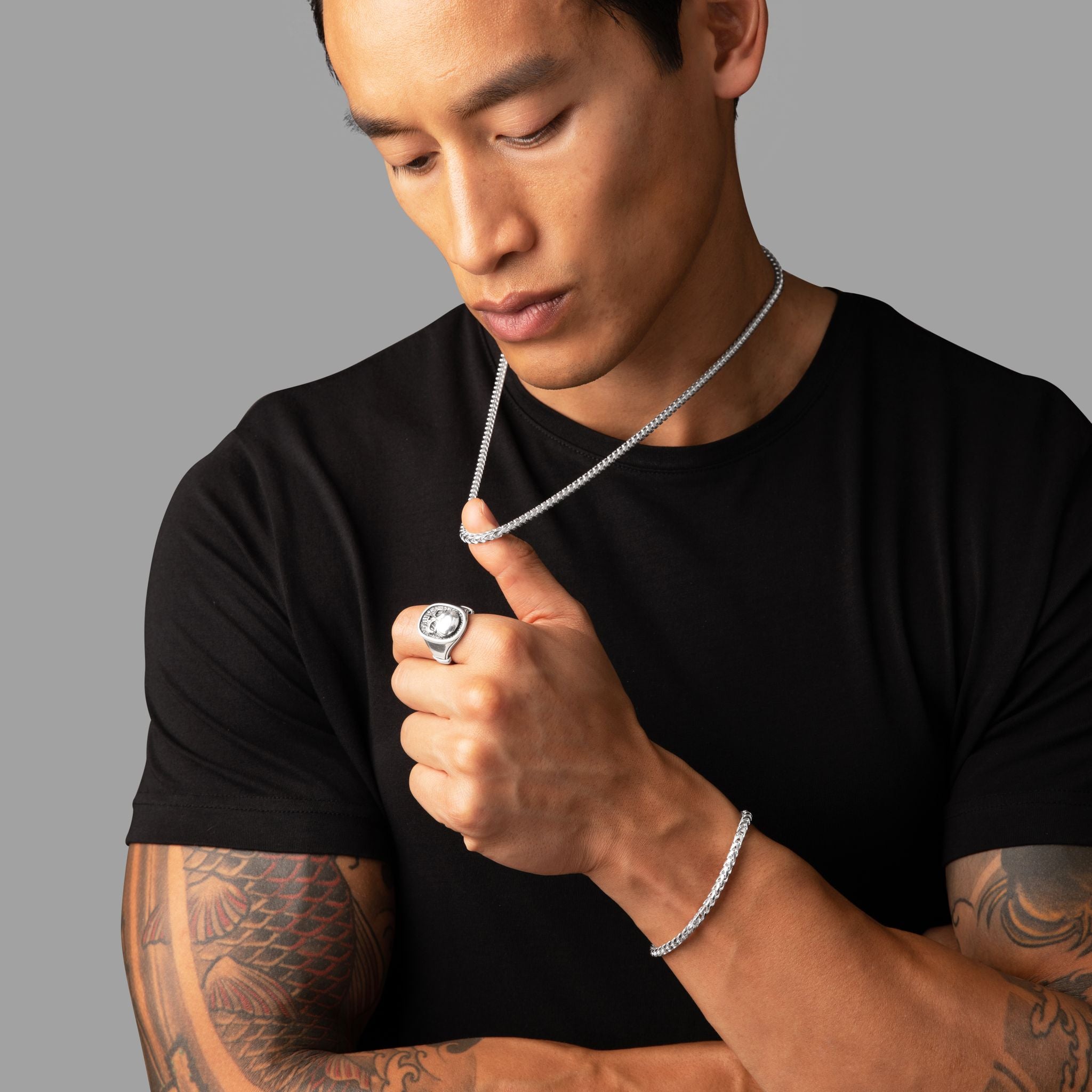 Men's jewelry white gold chain top