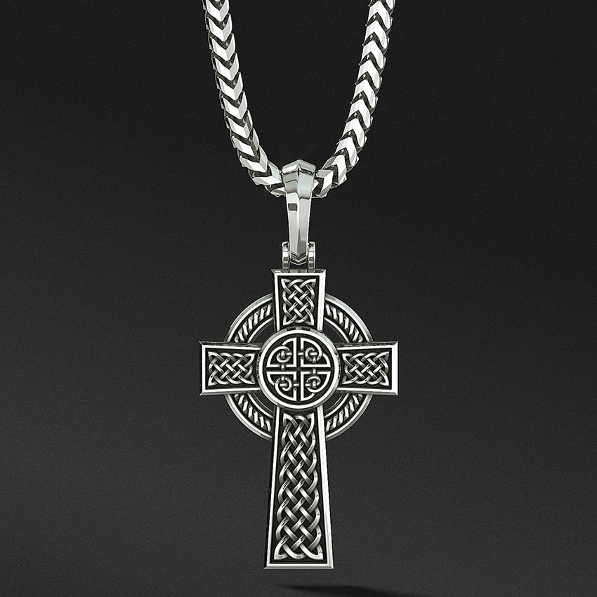 Mens Celtic Cross Pendant, Mens Silver Cross Necklace by Proclamation