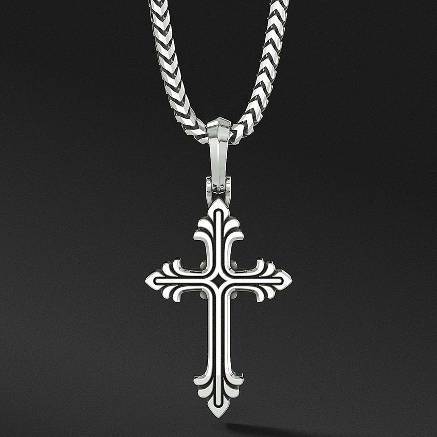 Mens Silver Cross Necklace, Mens Cross Pendant, Proclamation Jewelry