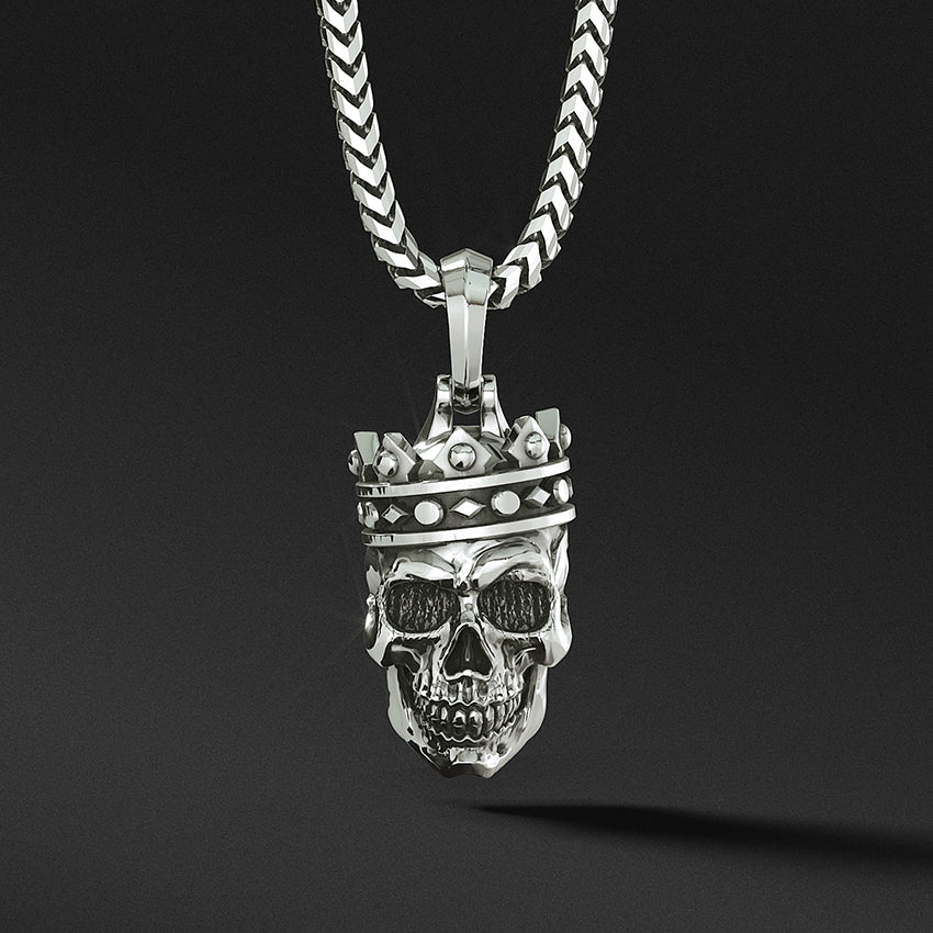 Mens Skull Necklace, Silver Skull Pendant by Proclamation Jewelry